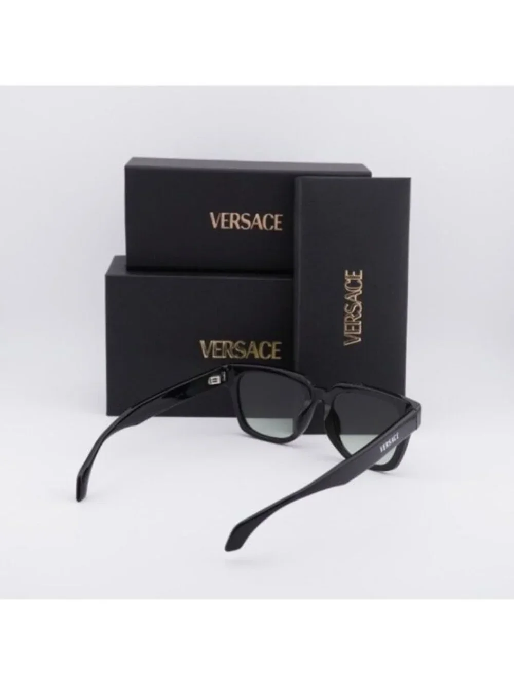 Versace VE4510U GB1/8E Sunglasses Black Square Frame, Green Lenses